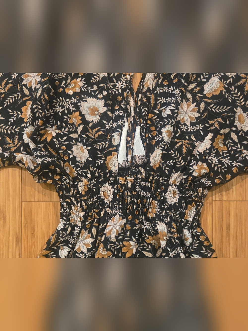Carly Jean Boho Floral Maxi Dress in Black and Cream - Picture 10 of 15